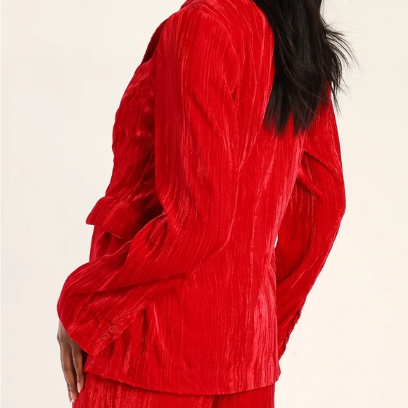 Red Crushed Velvet Blazer & Wide Leg Pants - Picture 8 of 12